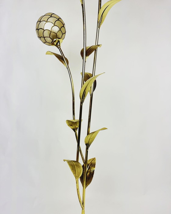 Image 1 of Vintage capiz bloemen vloerlamp