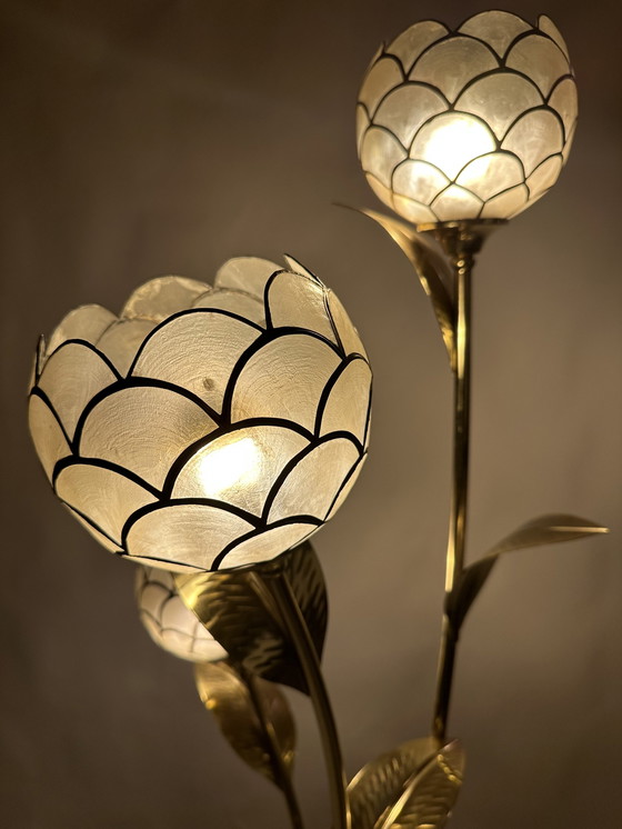 Image 1 of Vintage capiz bloemen vloerlamp