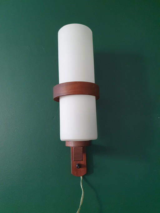 Xl Scandinavisch Design Wandlamp Mid-Century Lamp, Teak/Glas