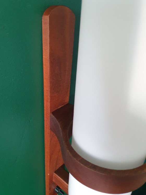 Image 1 of Xl Scandinavisch Design Wandlamp Mid-Century Lamp, Teak/Glas