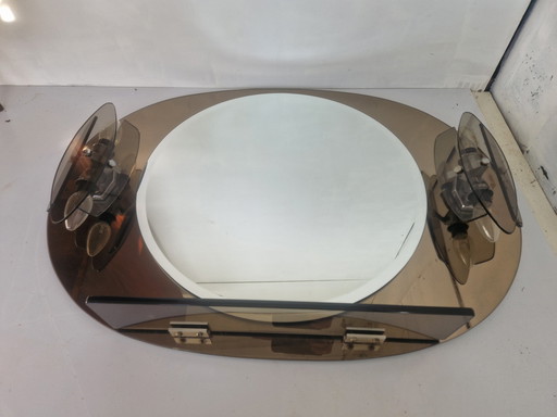 Italiaanse space age spiegel met twee kandelaars