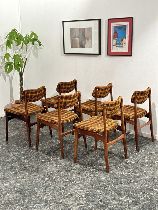 6 Deense Teak Eetkamerstoelen Vintage