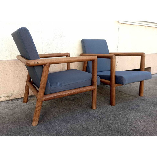 Paar vintage massief teakhouten fauteuils, 1950