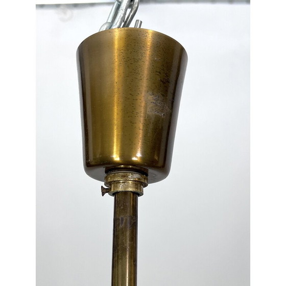 Image 1 of Vintage kroonluchter in messing en rookglas van Gino Paroldo, Italië 1960