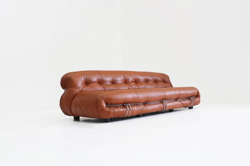 Soriana Sofa Afra & Tobia Scarpa Voor Cassina In Cognac Leer 1970S