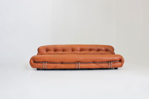 Soriana Sofa Afra & Tobia Scarpa Voor Cassina In Cognac Leer 1970S