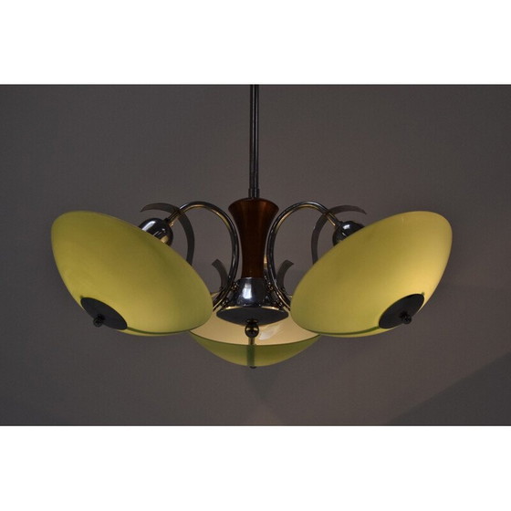 Image 1 of Vintage art deco kroonluchter van glas en chroom, Tsjecho-Slowakije 1930