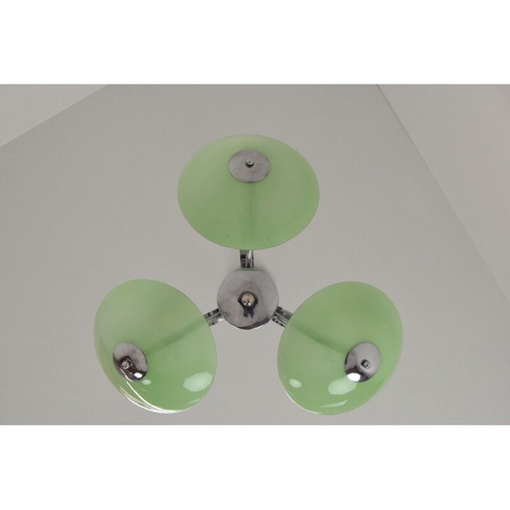 Image 1 of Vintage art deco kroonluchter van glas en chroom, Tsjecho-Slowakije 1930