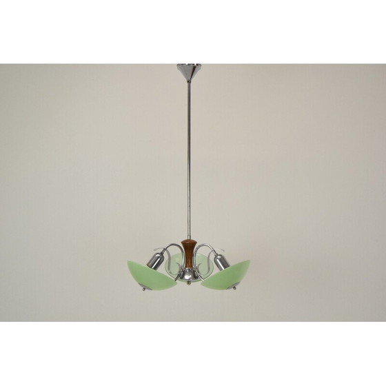 Image 1 of Vintage art deco kroonluchter van glas en chroom, Tsjecho-Slowakije 1930