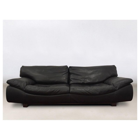 Image 1 of Vintage Sofa en 2 lounge stoelen, woonkamer set Roche Bobois, zwart leer