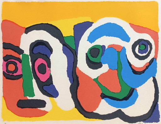 Karel Appel - Deux têtes litho