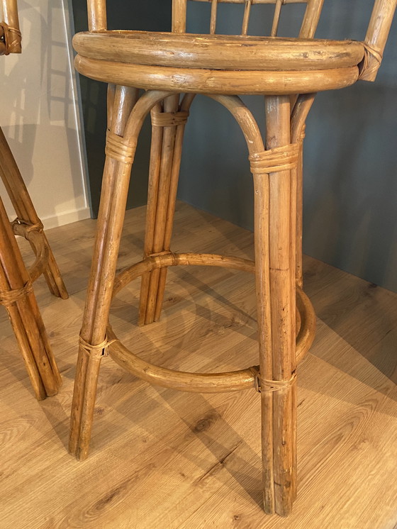 Image 1 of 2x Vintage  rotan barkrukken barstoelen