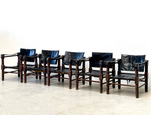 5x Safari fauteuils Mid century