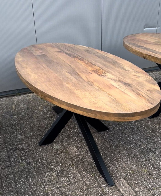 Image 1 of Eettafel Ovaal Naturel Mangohout Met Stalen Matrixpoot