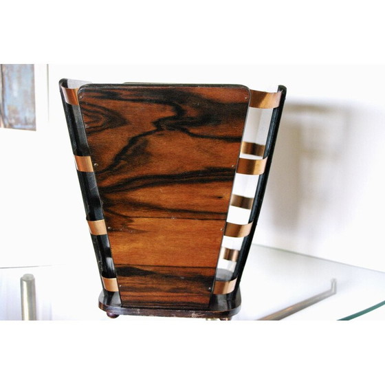 Image 1 of Vintage prullenmand van ebbenhout en Macassar messing van E J Ruhlmann, 1930