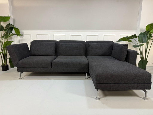 Brühl Moule Designer Sofa Slaapfunctie Hoekbank van grijze stof