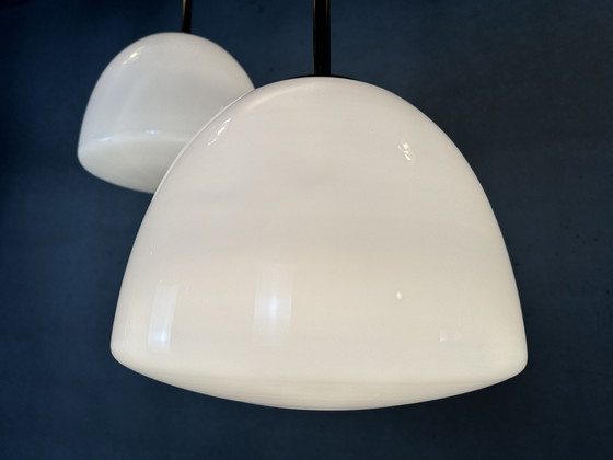 Image 1 of 4X Art Deco Klooster-/Schoollampen - Opaline En Messing