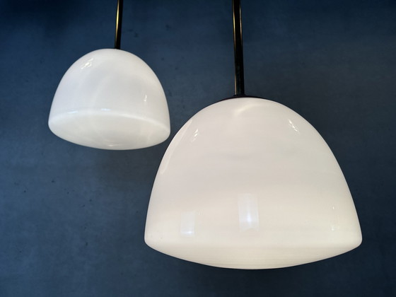 Image 1 of 4X Art Deco Klooster-/Schoollampen - Opaline En Messing
