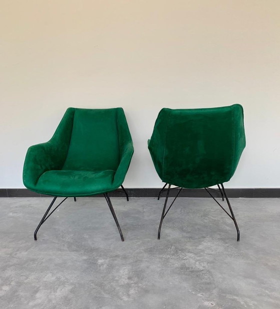 Image 1 of Paar Concha fauteuils in nieuw fluweel van Carlo Hauner en Martin Eisler C.A 1954