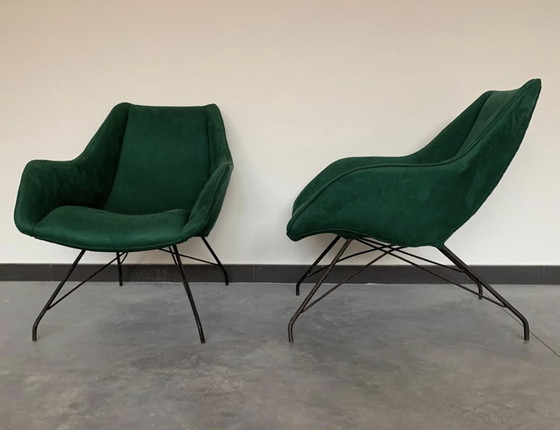 Image 1 of Paar Concha fauteuils in nieuw fluweel van Carlo Hauner en Martin Eisler C.A 1954