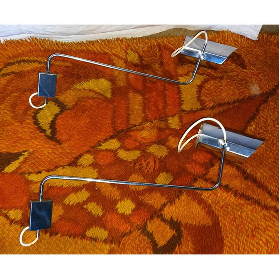 Image 1 of Paar vintage verchroomde metalen wandlampen, jaren 1970