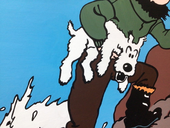 Image 1 of Gouache van Kuifje (Tintin) 60 x 60 cm op Board Geschilderd