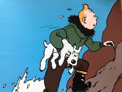 Gouache van Kuifje (Tintin) 60 x 60 cm op Board Geschilderd