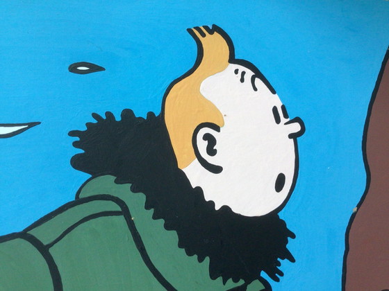Image 1 of Gouache van Kuifje (Tintin) 60 x 60 cm op Board Geschilderd