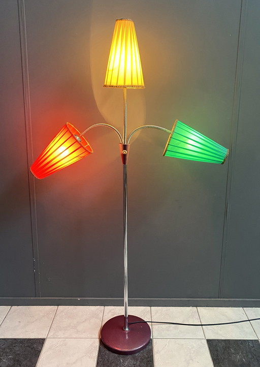 Lidokov staande lamp 3 kleurrijke kappen 1960S