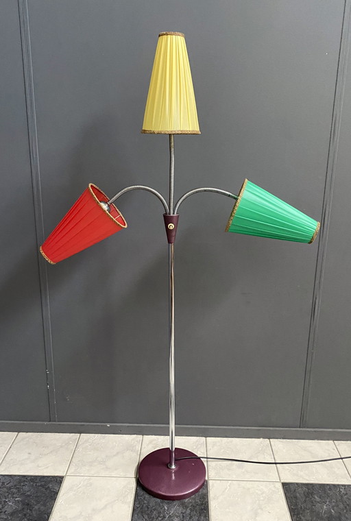 Lidokov staande lamp 3 kleurrijke kappen 1960S