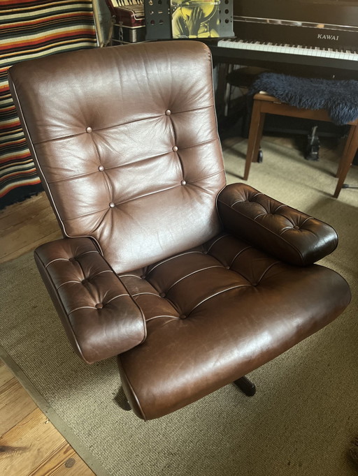 1970S Leren Draaifauteuil van Göte Möbel uit Zweden