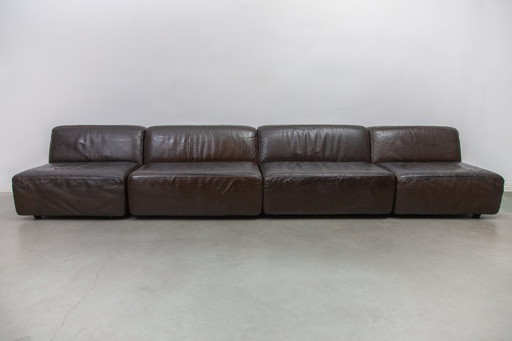  1970S Bruin Lederen Modulaire Sofa Van Durlet