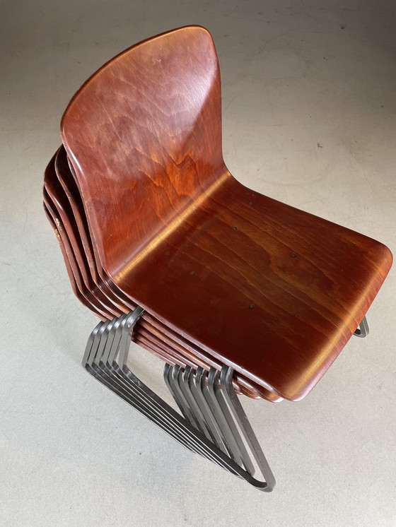 Image 1 of 9X Diverse Vintage Industriële Schoolstoelen