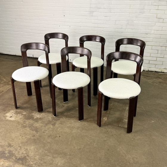 Image 1 of Set Van Zes Bruno Rey Stoelen In Donkerbruin Met Wit