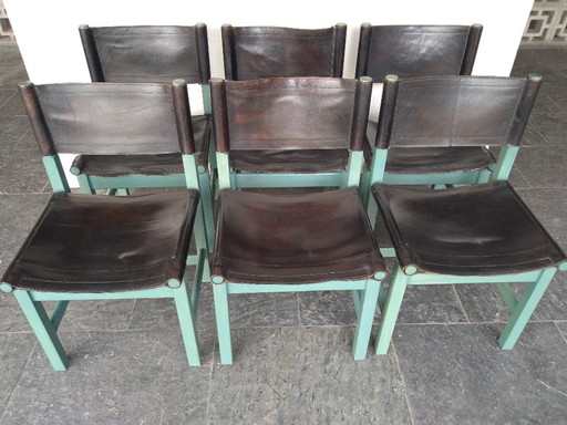 6X Vintage Eettafel Stoelen