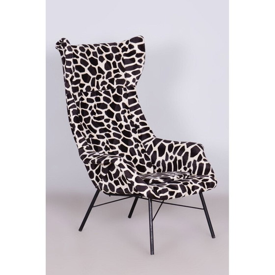 Image 1 of Vintage stoffen wingback fauteuil van Miroslav Navratil, Tsjecho-Slowakije 1950