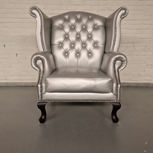 King Classic Chesterfield Fauteuil – Zilver, Leer