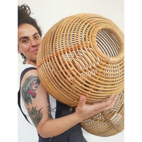 Image 1 of Paar vintage kroonluchters van rotan en riet, 1970