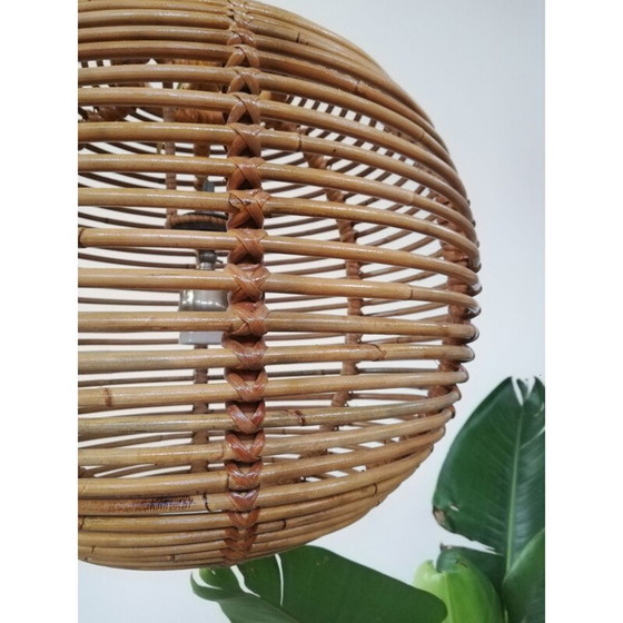 Image 1 of Paar vintage kroonluchters van rotan en riet, 1970