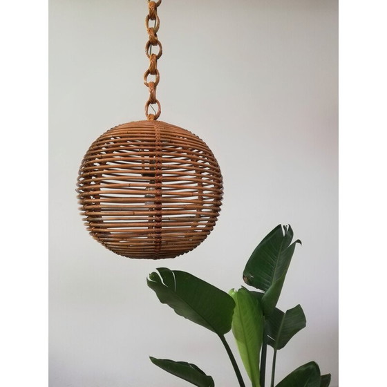 Image 1 of Paar vintage kroonluchters van rotan en riet, 1970