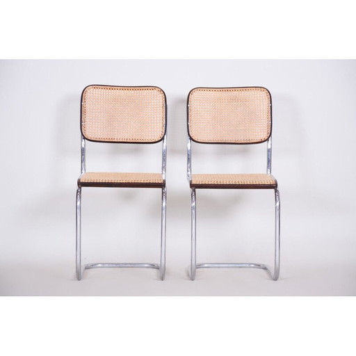 Paar vintage rotan en houten stoelen van Mercel Breuer, Duitsland jaren 1930