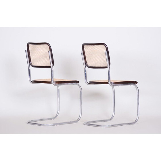 Image 1 of Paar vintage rotan en houten stoelen van Mercel Breuer, Duitsland jaren 1930