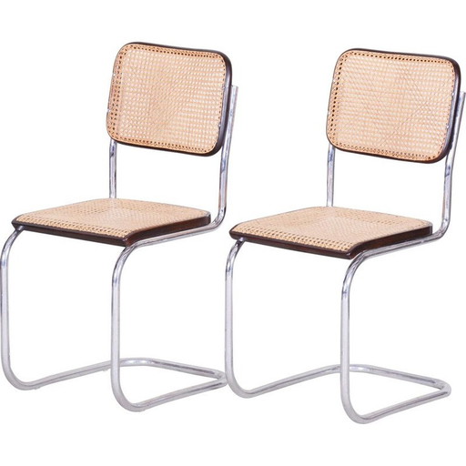 Paar vintage rotan en houten stoelen van Mercel Breuer, Duitsland jaren 1930