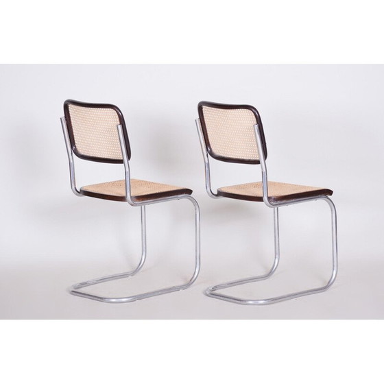 Image 1 of Paar vintage rotan en houten stoelen van Mercel Breuer, Duitsland jaren 1930