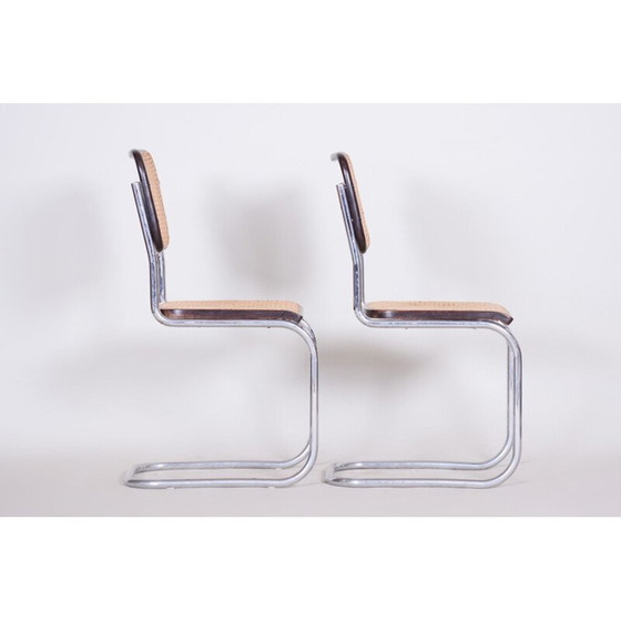 Image 1 of Paar vintage rotan en houten stoelen van Mercel Breuer, Duitsland jaren 1930