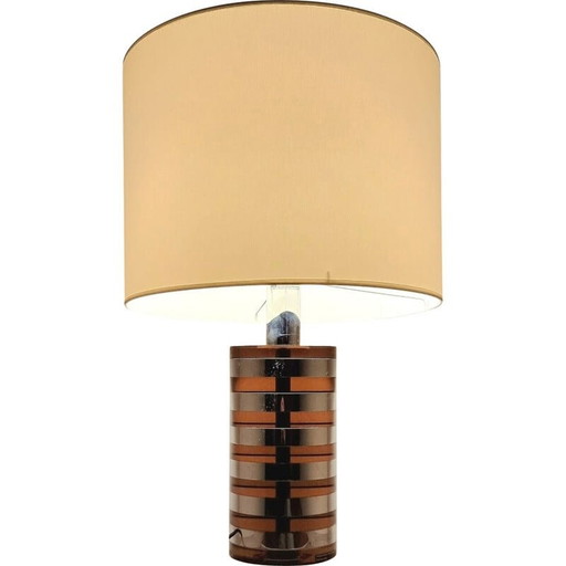 Vintage cilindervormige lamp in gerookt plexiglas en chroom van Felice Antonio Botta, 1980
