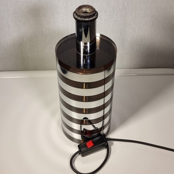 Image 1 of Vintage cilindervormige lamp in gerookt plexiglas en chroom van Felice Antonio Botta, 1980