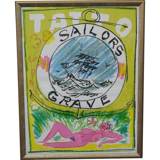 Vintage handgesigneerde litho van Gösta Werner, 1972