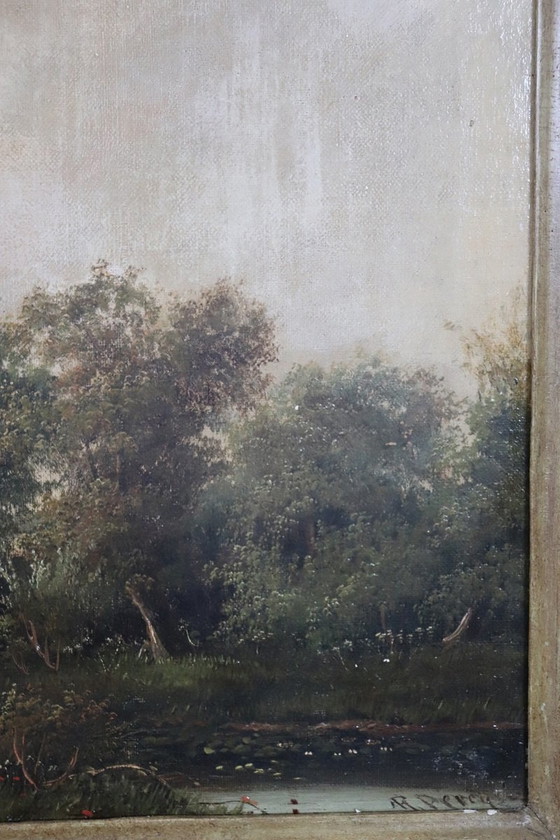 Image 1 of Engels landschap, olieverfschilderij op canvas, eind 19e eeuw