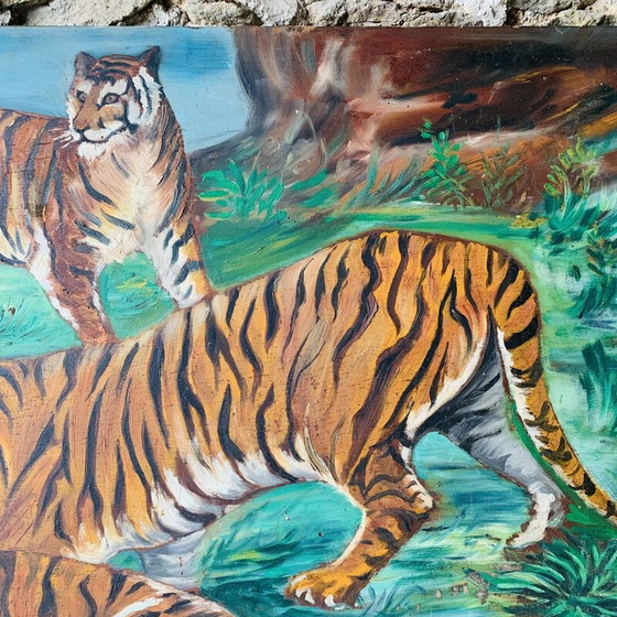 Image 1 of Vintage 3-tijger schilderij